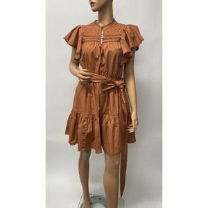 secret mission dress size Large Bartolina Ruffled Cotton/Silk Pockets Dusty Ora